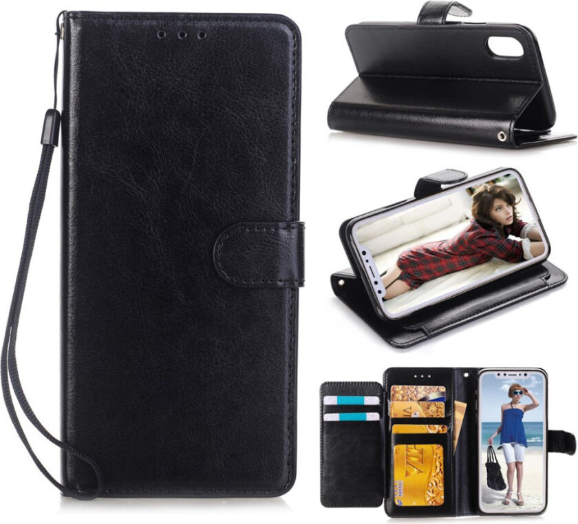 iPhone Xs Max beskyttelses deksel av syntetisk skinn vill hest tekstur - svart