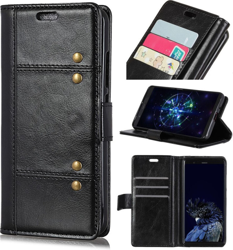 iPhone Xr beskyttelses deksel av syntetisk skinn med vill hest tekstur og nagle dekor - svart