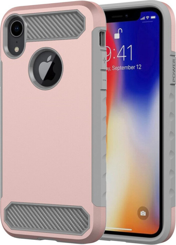 iPhone 9 Plus beskyttelses deksel av hybrid materiale med karbon fiber tekstur - rose gull