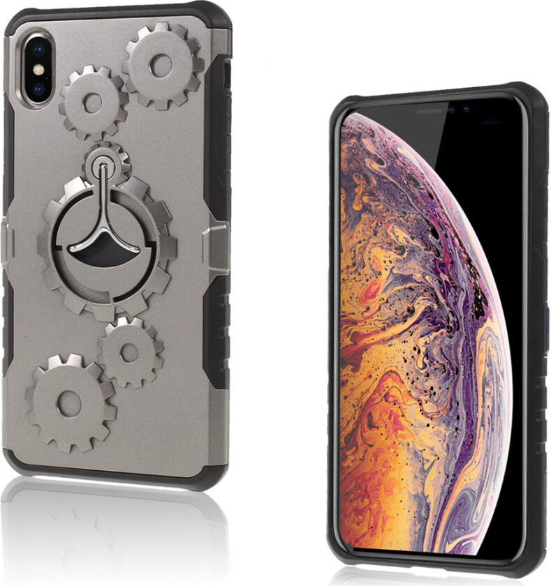 iPhone 9 Plus beskyttelses deksel av hybrid materiale med mekanisk stil - grå