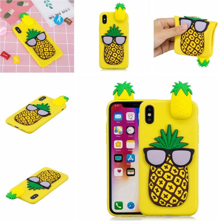 iPhone 9 Plus beskyttelses deksel av myk TPU med 3D printet mønster - ananas