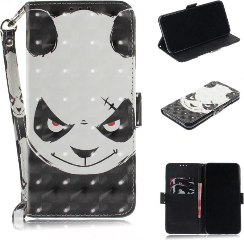 iPhone 9 Plus beskyttelses deksel av syntetisk skinn med printet mønster og lyse flekker dekor - sint panda