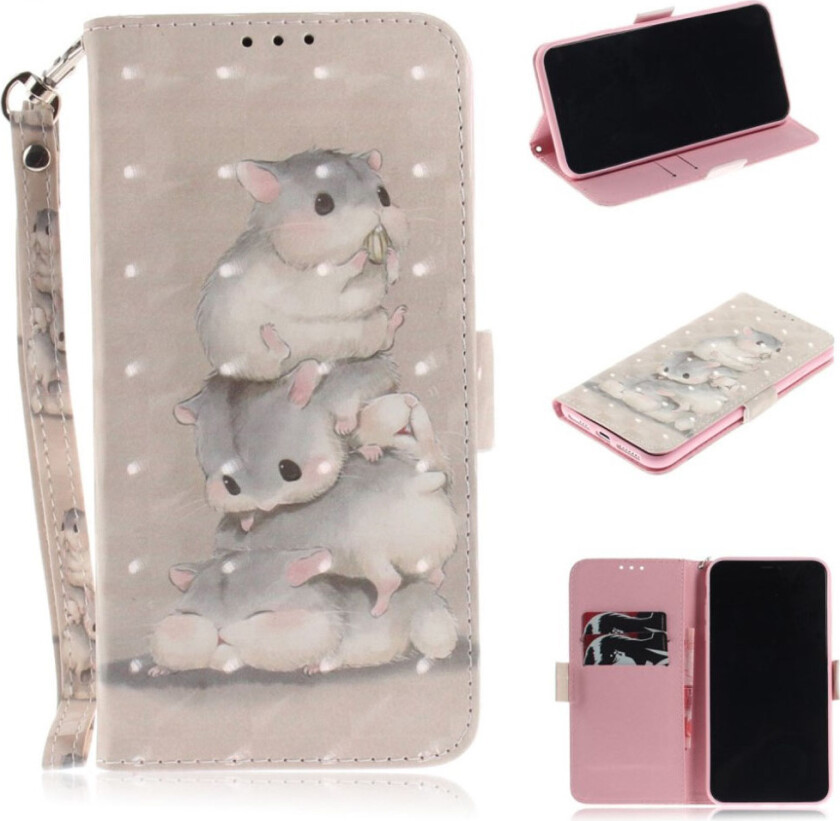 iPhone 9 Plus beskyttelses deksel av syntetisk skinn med printet mønster og lyse flekker dekor - hamstere