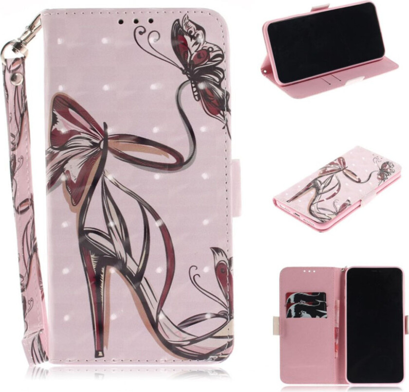 iPhone 9 Plus beskyttelses deksel av syntetisk skinn med printet mønster og lyse flekker dekor - høy hælte sko