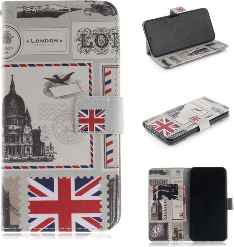 iPhone 9 beskyttelses deksel av syntetisk skinn med printet bilde - london elementer