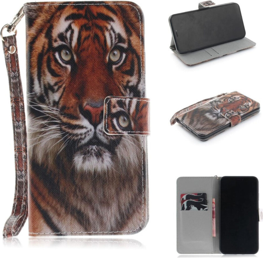iPhone 9 Plus beskyttelses deksel av syntetisk skinn med printet mønster - vill tiger