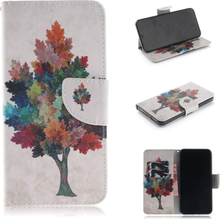 iPhone 9 Plus beskyttelses deksel av syntetisk skinn med printet mønster - fargelagt tre