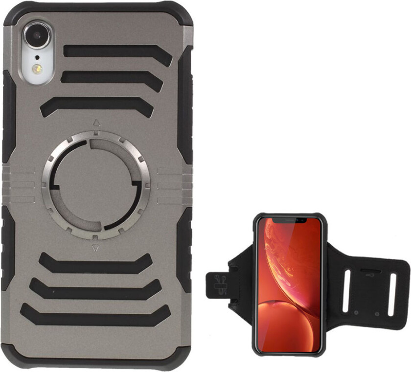 iPhone 9 beskyttelses deksel av hybrid materiale med armbånd - grå