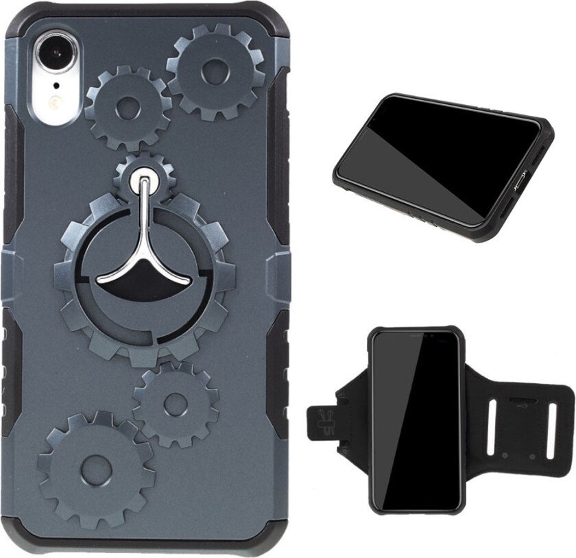 iPhone 9 beskyttelses deksel av hybrid materiale med mekanisk mønster og armbånd - mørke blå