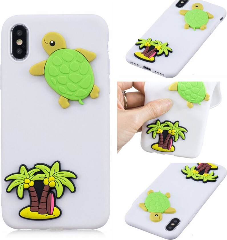 iPhone 9 beskyttelses deksel av TPU med 3D tegneserie mønster - hvit bakgrunn med skilpadde mønster