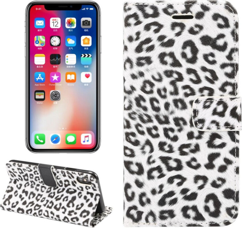 iPhone 9 beskyttelses deksel av syntetisk skinn med leopard mønster - hvit