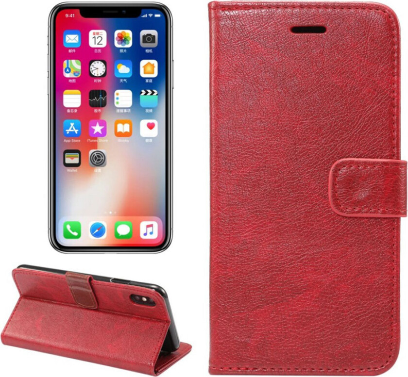 iPhone 9 beskyttelses deksel av syntetisk skinn med vill hest tekstur - rød