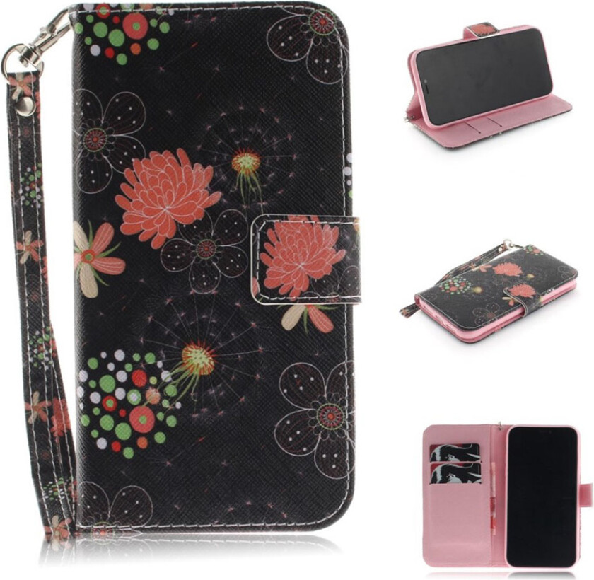 iPhone 9 beskyttelses deksel av syntetisk skinn med printet mønster - pene blomster