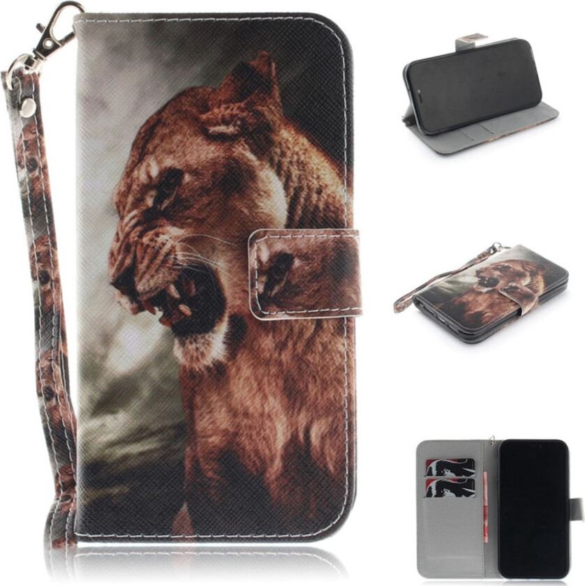 iPhone 9 beskyttelses deksel av syntetisk skinn med printet mønster - tiger
