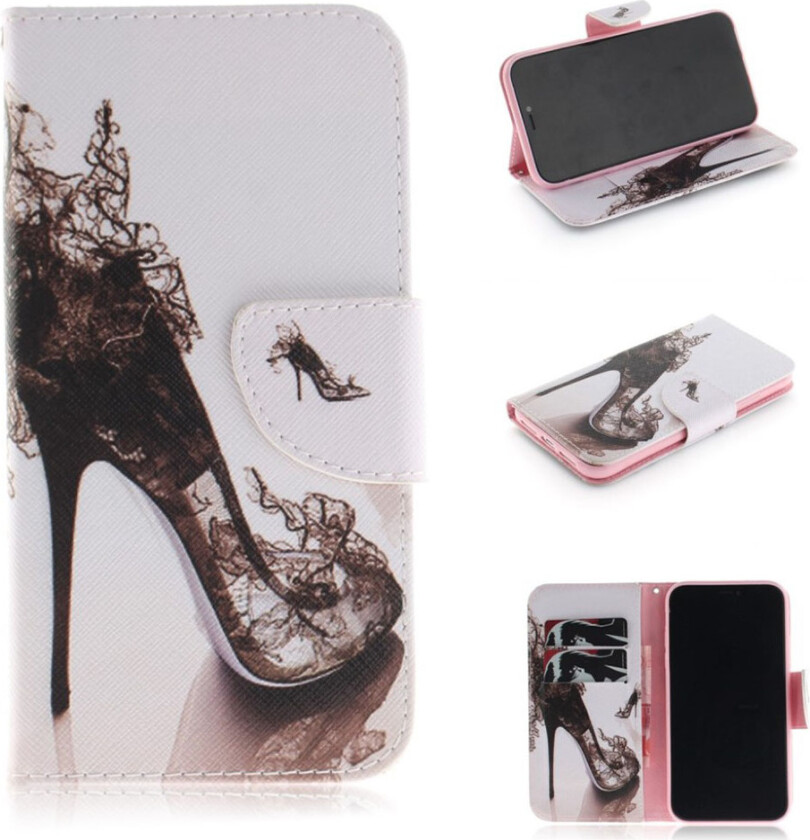 iPhone 9 beskyttelses deksel av syntetisk skinn med printet mønster - svart høy hæl sko