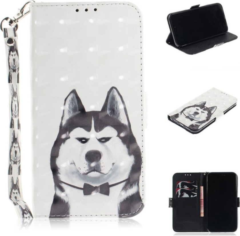 iPhone 9 beskyttelses deksel av syntetisk skinn med printet mønster - hund