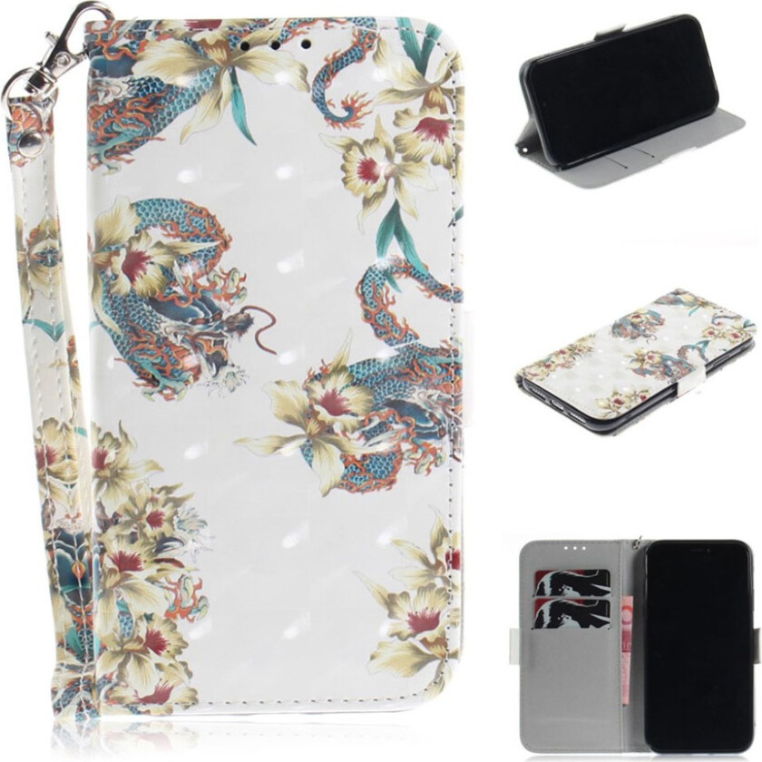 iPhone 9 beskyttelses deksel av syntetisk skinn med printet mønster - elegante blomster