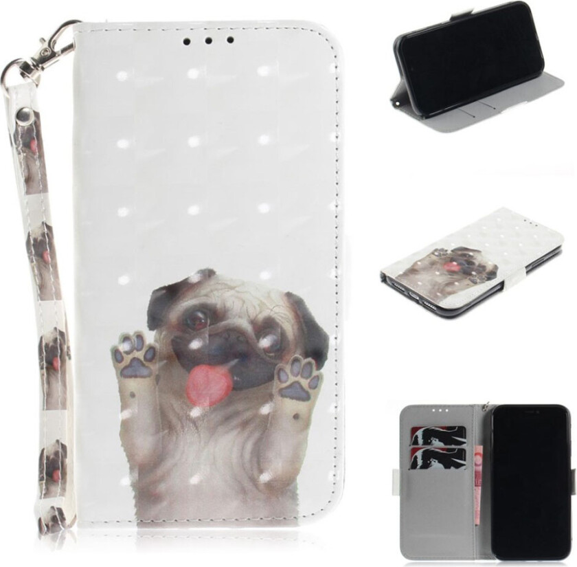 iPhone 9 beskyttelses deksel av syntetisk skinn med printet mønster - hund vifter med potene