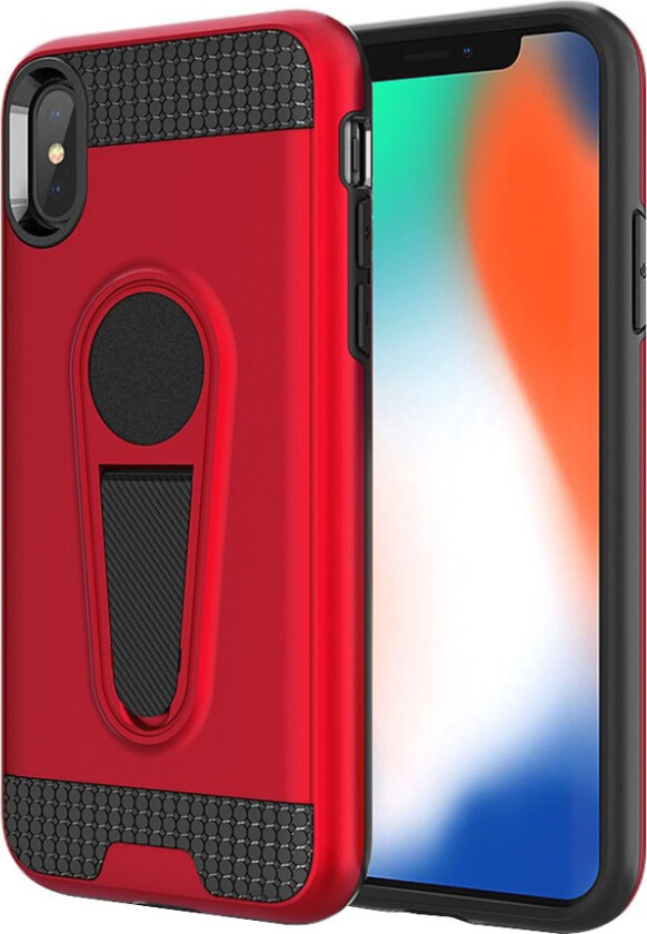 iPhone 9 Plus beskyttelses deksel av hybrid materiale med karbon fiber tekstur - rød