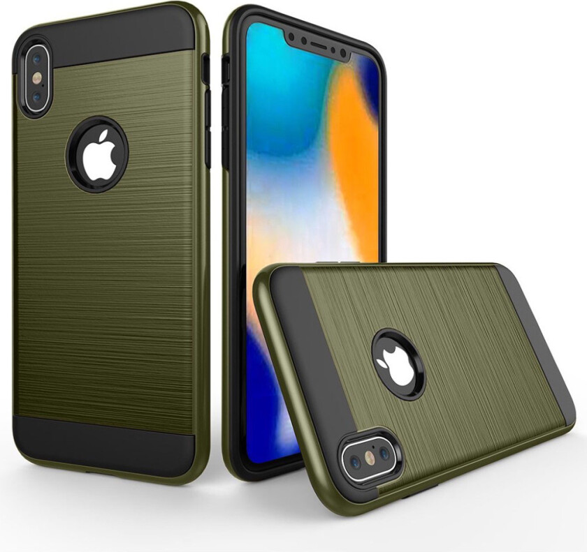 iPhone 9 Plus beskyttelses deksel av hybrid materiale med børstet tekstur - militær grønn