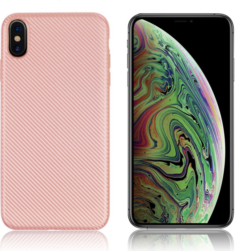 iPhone 9 Plus beskyttelses deksel av silikon og plastikk med karbon fiber tekstur - rose gull