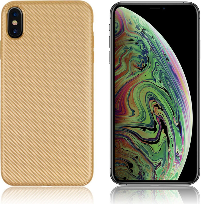 iPhone 9 Plus beskyttelses deksel av silikon og plastikk med karbon fiber tekstur - gull