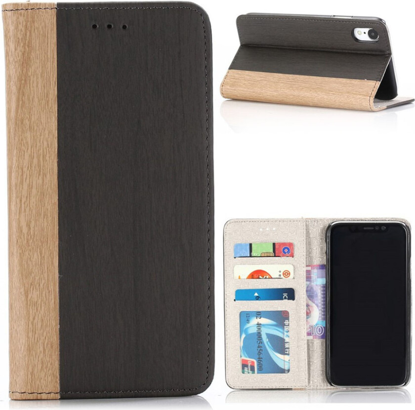 iPhone 9 Plus beskyttelses deksel av syntetisk skinn med tre tekstur - svart