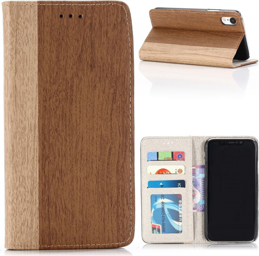 iPhone 9 Plus beskyttelses deksel av syntetisk skinn med tre tekstur - brun