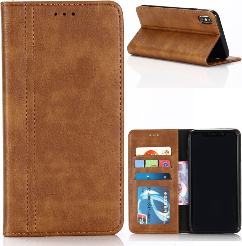 iPhone 9 Plus beskyttelses deksel av syntetisk skinn med retro stil - brun