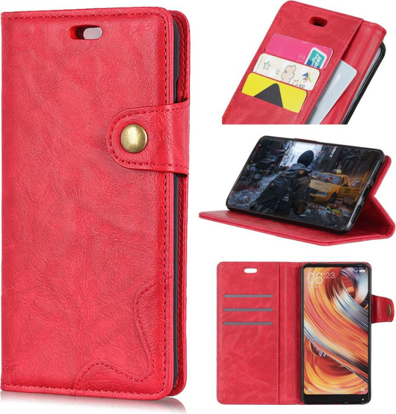 iPhone 9 Plus beskyttelses deksel av syntetisk skinn med vill hest tesktur og S form - rød