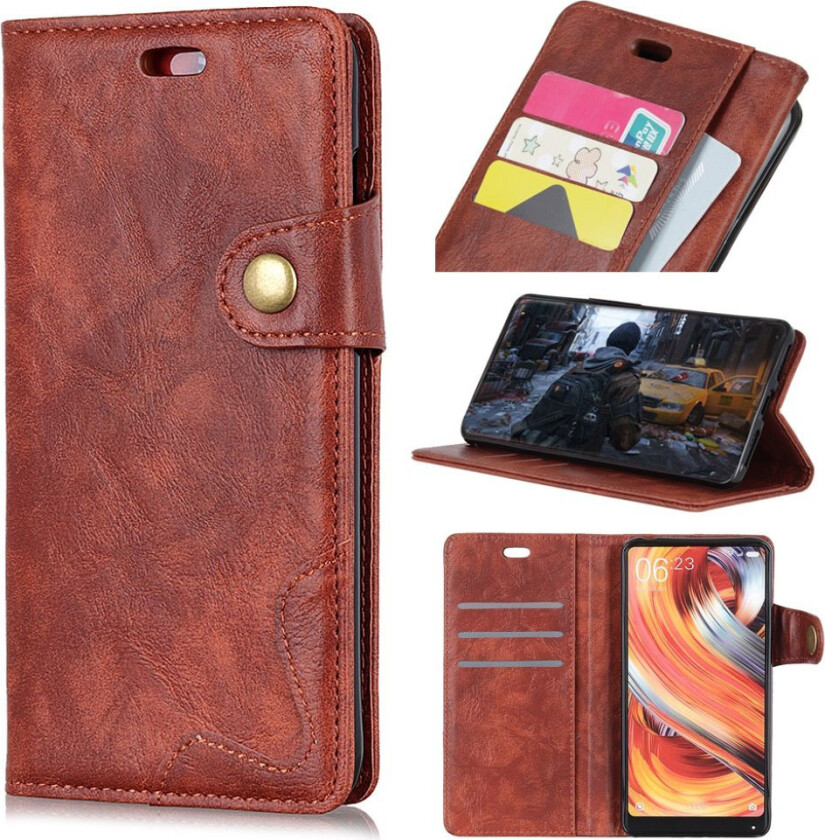 iPhone 9 Plus beskyttelses deksel av syntetisk skinn med vill hest tesktur og S form - brun