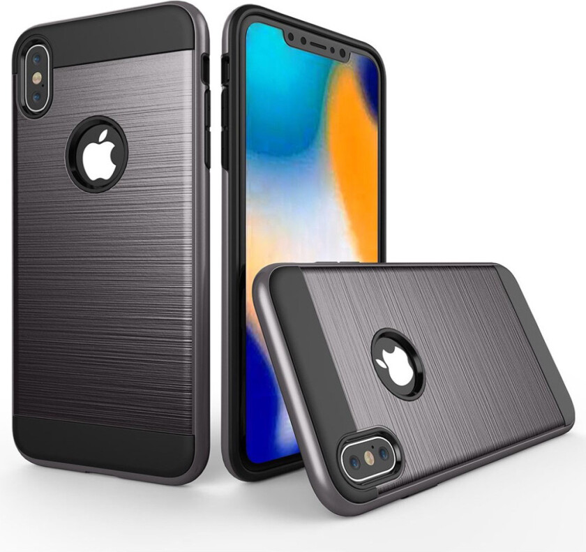 iPhone 9 Plus beskyttelses deksel av hybrid materiale med børstet tekstur - grå