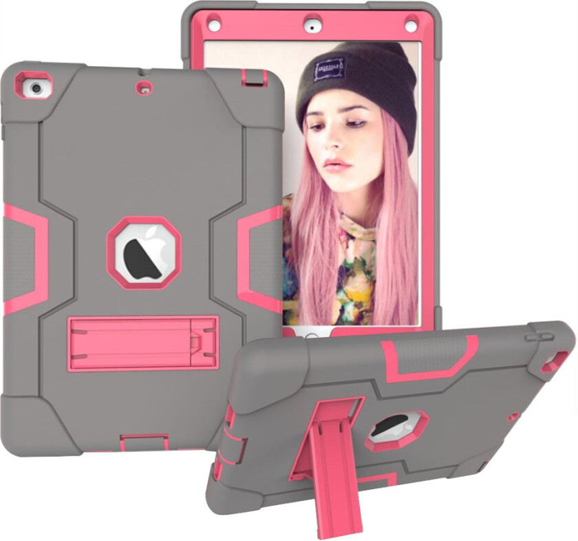 iPad beskyttelses deksel av plastikk og silikon med 2 fargers design - grå og rose