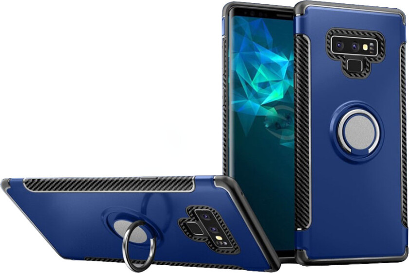 Galaxy Note9 beskyttelses deksel av hybrid materiale med karbon fiber tekstur - mørke blå