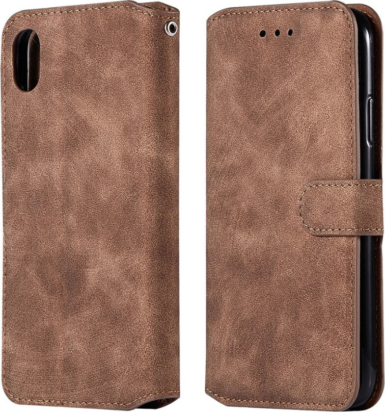 iPhone Xs Max beskyttelses deksel av syntetisk skinn med vintage stil - brun