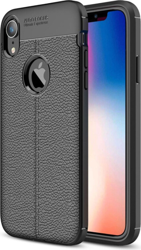 iPhone Xr beskyttelses deksel av silikon og plastikk med litchi tekstur - svart