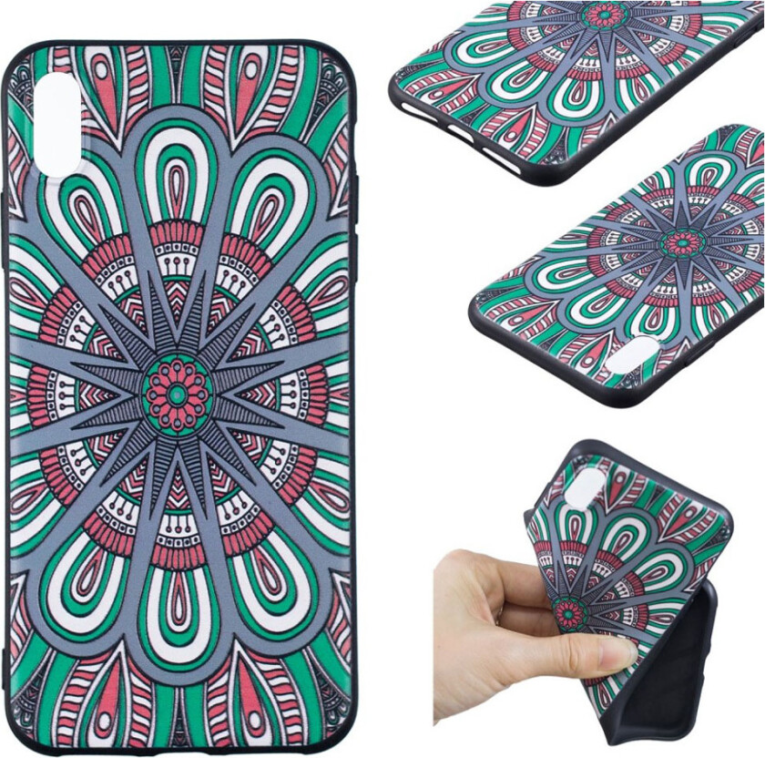 iPhone Xs Max beskyttelses deksel av silikon og plastikk med hevet printet mønster - abstrakt blomst