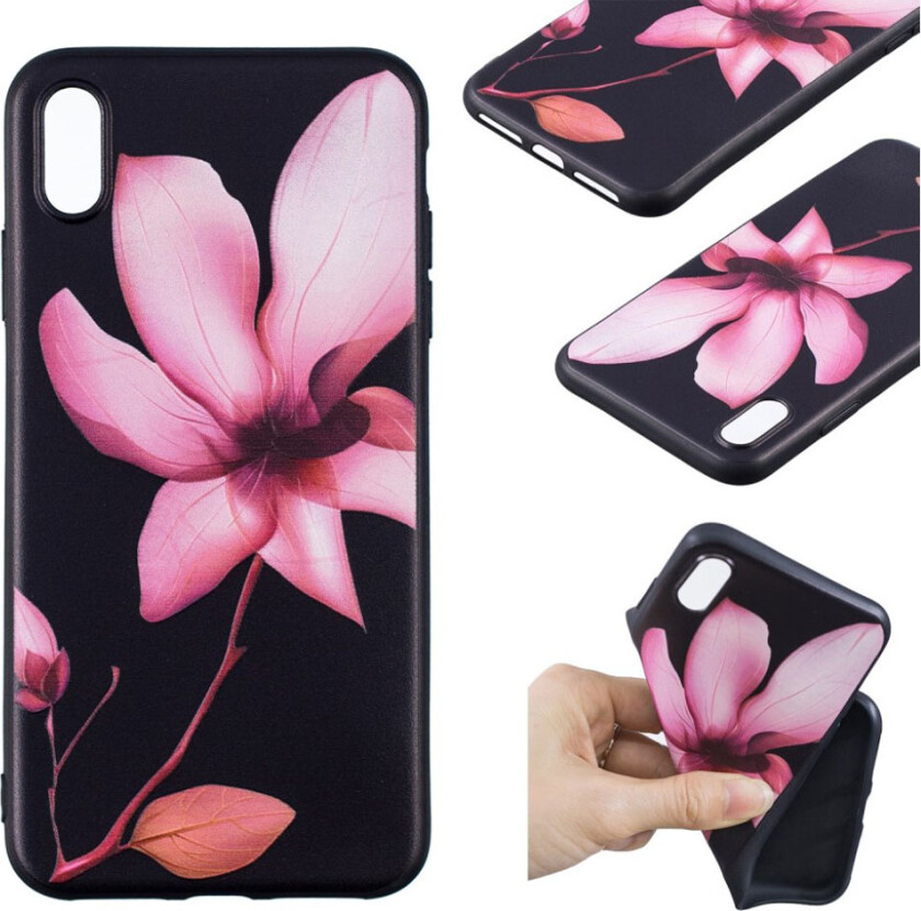 iPhone Xs Max beskyttelses deksel av silikon og plastikk med hevet printet mønster - pen blomst