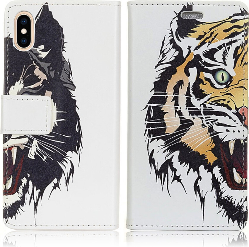 iPhone Xs Max beskyttelses deksel av syntetisk skinn med printet mønster - tiger