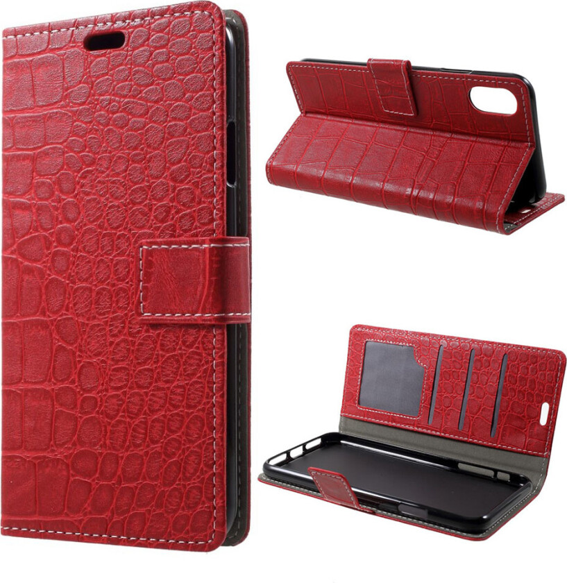 iPhone Xs Max beskyttelses deksel av syntetisk skinn med vintage krokodille tekstur - rød