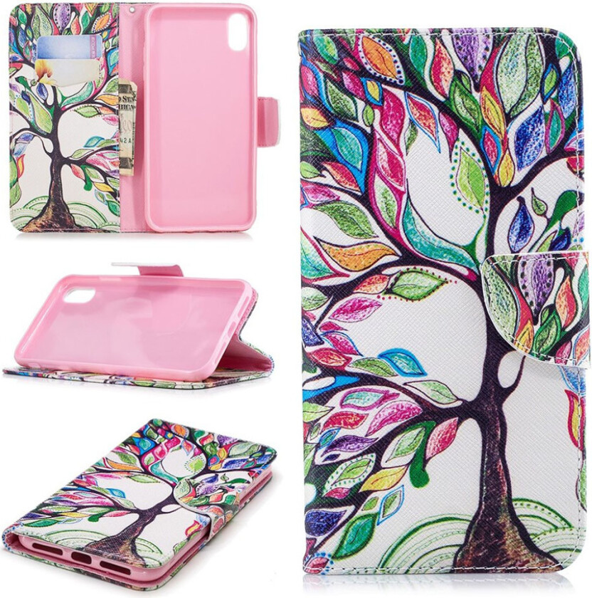 iPhone Xs Max beskyttelses deksel av syntetisk skinn med printet mønster - fargelagt tre