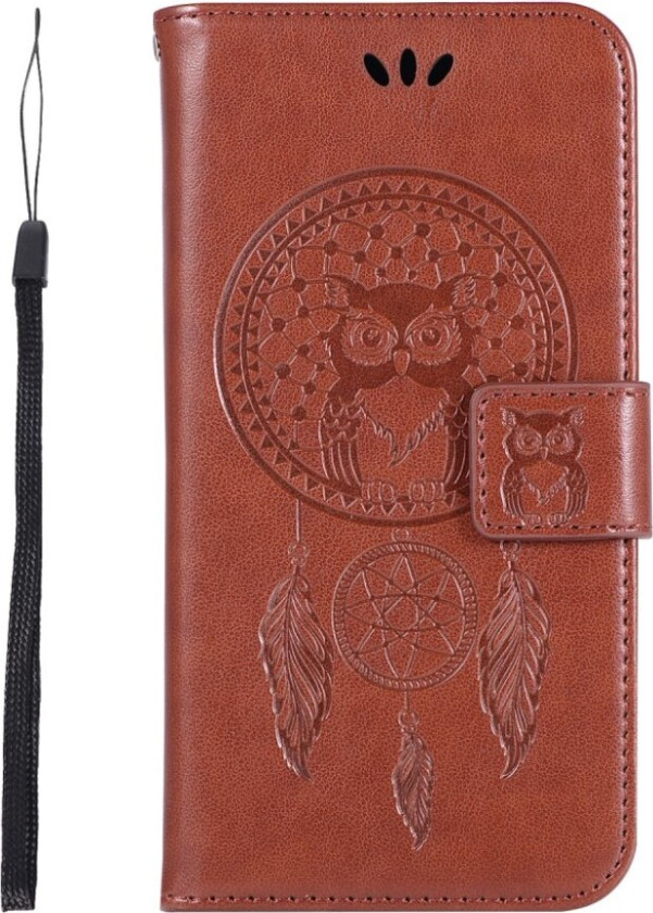 iPhone Xs Max beskyttelses deksel av syntetisk skinn med ugle drømme fanger avtrykk - brun