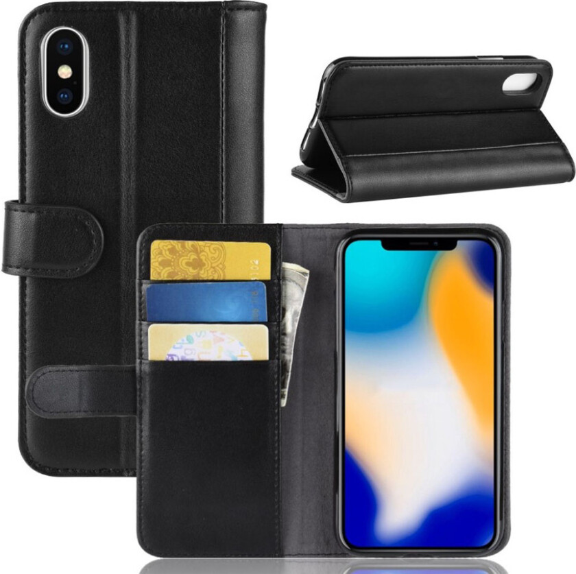 iPhone Xs Max beskyttelses deksel av behandlet kuskinn - svart