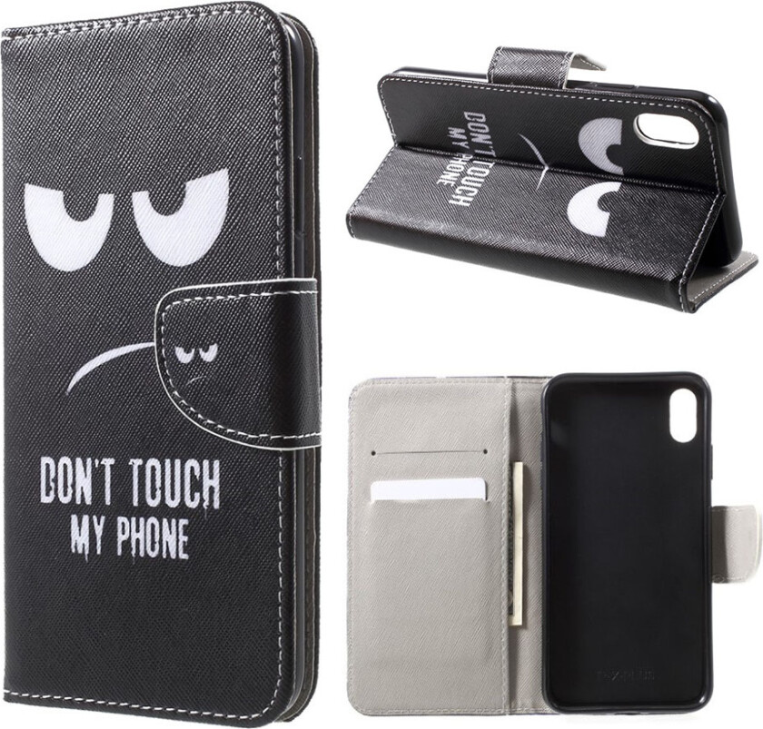 iPhone Xs Max beskyttelses deksel av syntetisk skinn med printet mønster i kryss tekstur - ikke rør min telefon