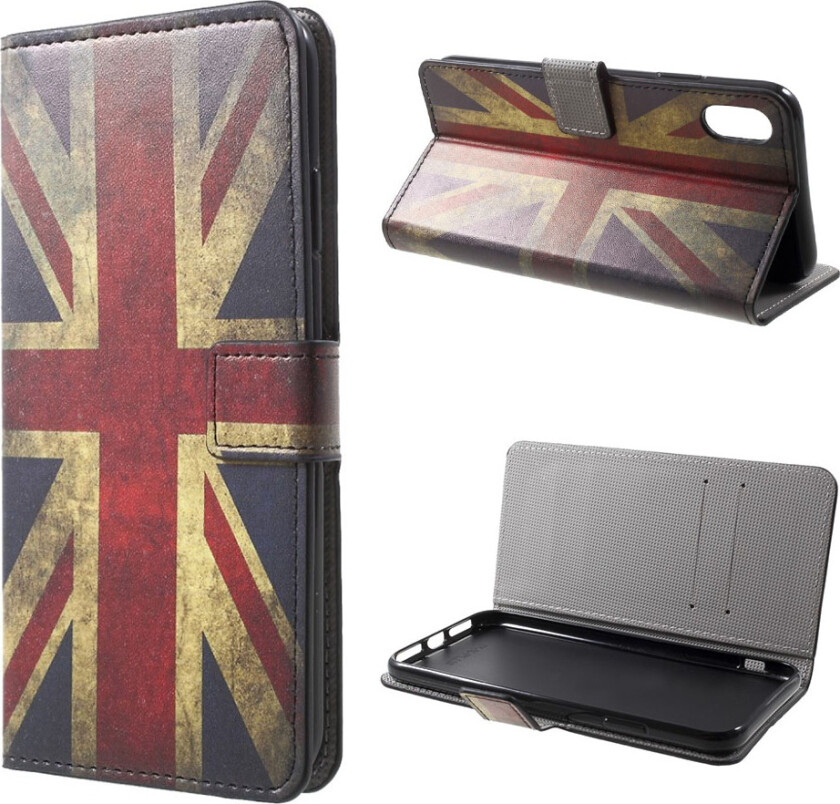 iPhone Xs Max beskyttelses deksel av syntetisk skinn med printet mønster - retro UK flagg