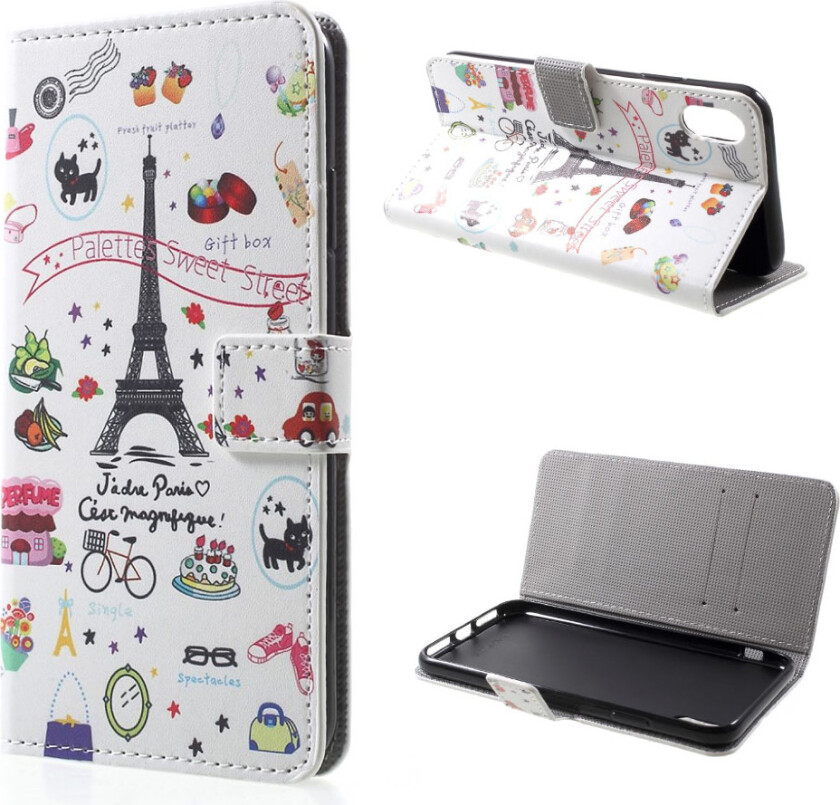 iPhone Xs Max beskyttelses deksel av syntetisk skinn med printet mønster - eiffel tårn