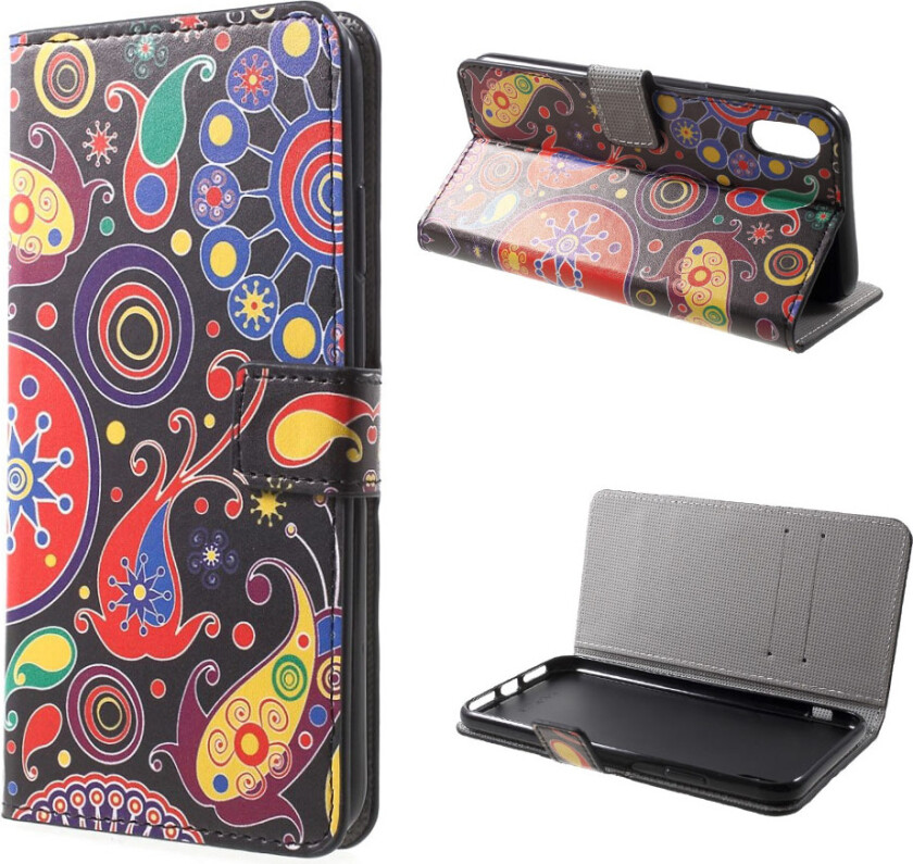 iPhone Xs Max beskyttelses deksel av syntetisk skinn med printet mønster - paisley blomster