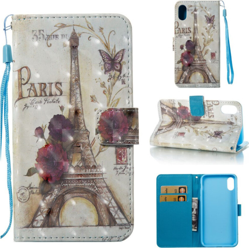iPhone Xs Max beskyttelses deksel av syntetisk skinn med printet mønster - eiffel tårn