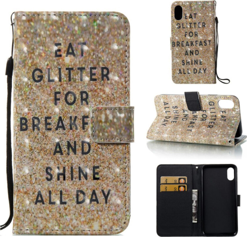 iPhone Xs Max beskyttelses deksel av syntetisk skinn med printet mønster og lyse flekker - livs sitat