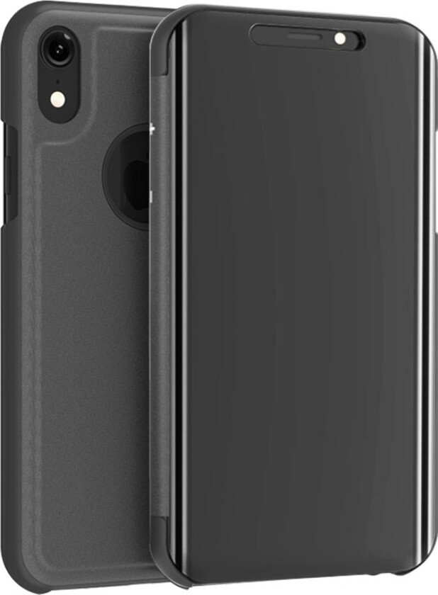 iPhone Xs Max beskyttelses deksel av syntetisk skinn med galvanisert speil forside - svart